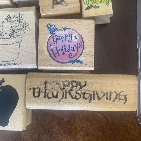 Lot of 15 Wood Mounted Rubber Stamps Holiday School + 30 Outline Alphabet Stamps - Picture 4 of 8